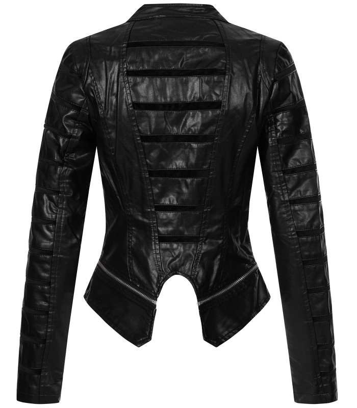 Damen Kunstlederjacke mit Wasserfallkragen D-439