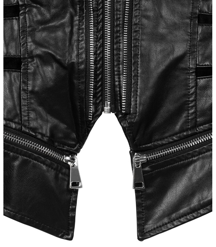 Damen Kunstlederjacke mit Wasserfallkragen D-439