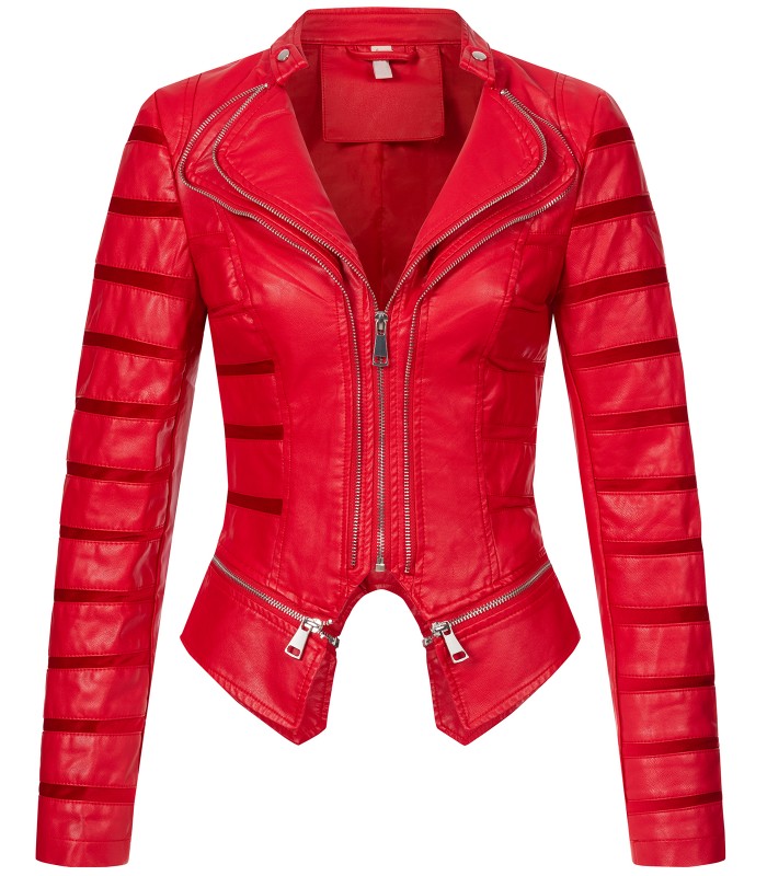 Damen Kunstlederjacke mit Wasserfallkragen D-439