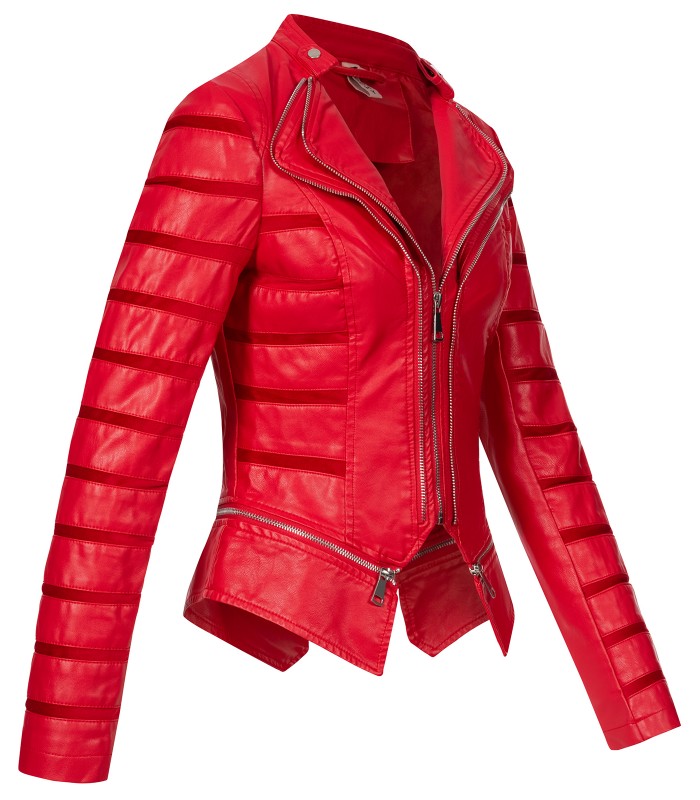 Damen Kunstlederjacke mit Wasserfallkragen D-439