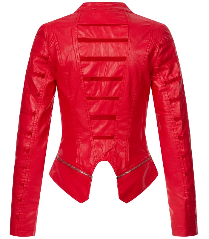 Damen Kunstlederjacke mit Wasserfallkragen D-439
