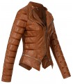Damen Kunstlederjacke mit Wasserfallkragen D-439
