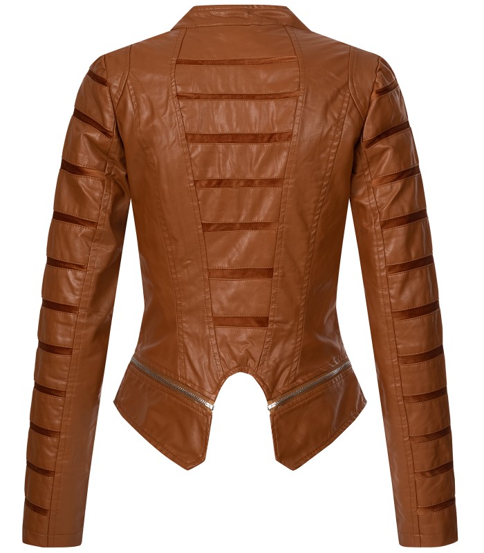 Damen Kunstlederjacke mit Wasserfallkragen D-439