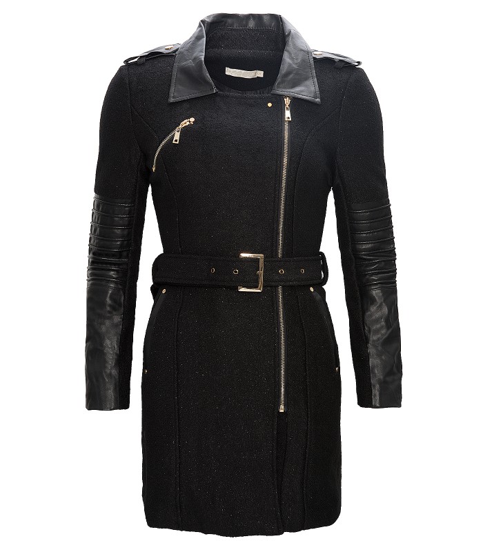 Eleganter Damen Mantel Wintermantel Damenjacke Schwarz Reverskragen