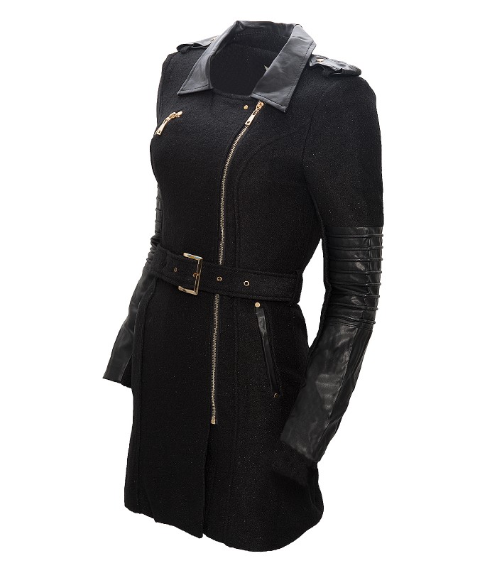 Eleganter Damen Mantel Wintermantel Damenjacke Schwarz Reverskragen