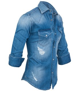 Rock Creek Herren Jeanshemd Kentkragen Blau RC-013