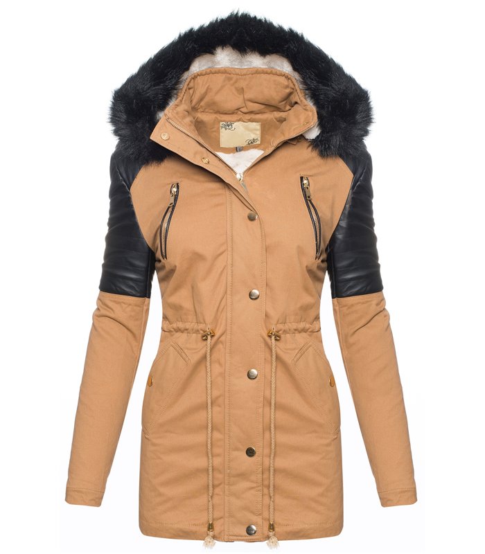 Damen Winterjacke mit Kunstfellkragen D-217