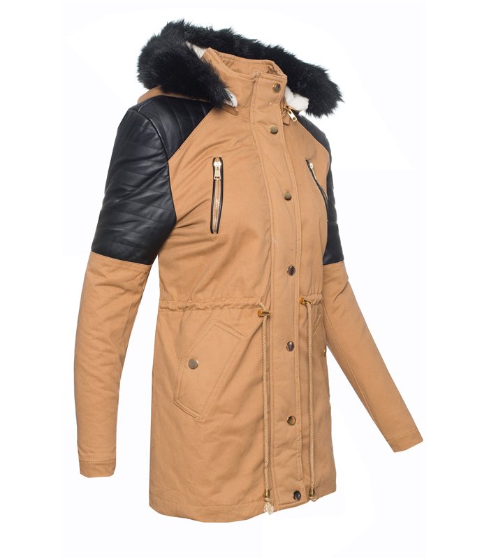 Damen Winterjacke mit Kunstfellkragen D-217