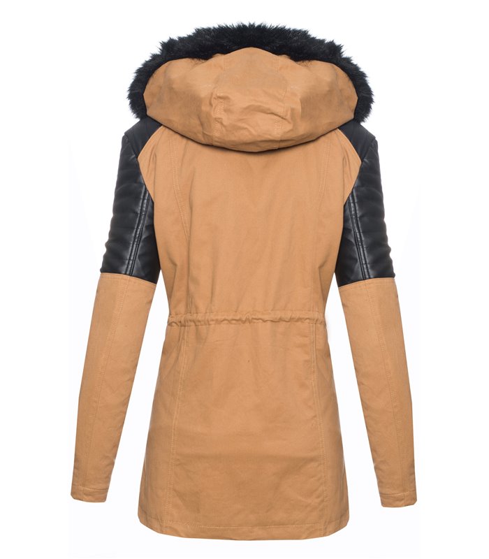 Damen Winterjacke mit Kunstfellkragen D-217