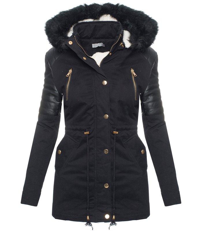 Damen Winterjacke mit Kunstfellkragen D-217