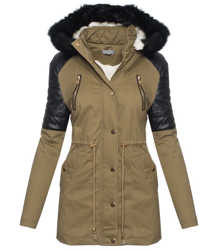Damen Winterjacke mit Kunstfellkragen D-217