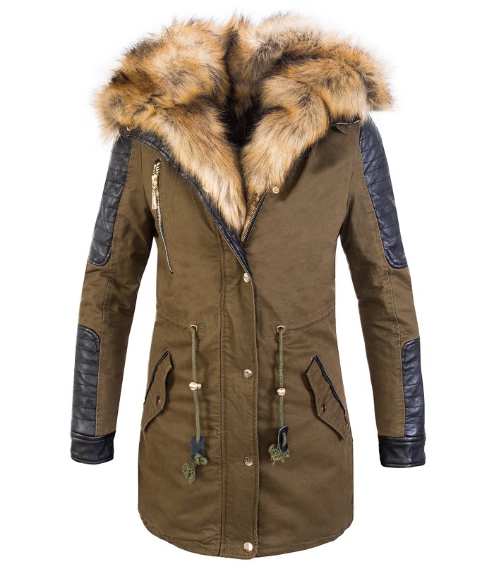 Damen Winterjacke Parka Kunst Fell Kapuze CL-817