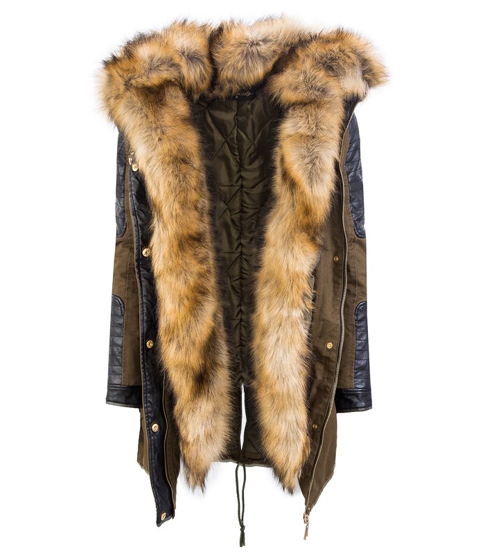 Damen Winterjacke Parka Kunst Fell Kapuze CL-817