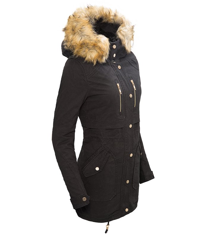 Damen Parka Winterjacke mit Kunstpelz Kapuze D-105