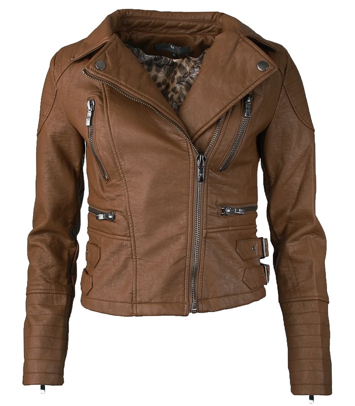 Damen Kunstleder Jacke Übergangsjacke D-11