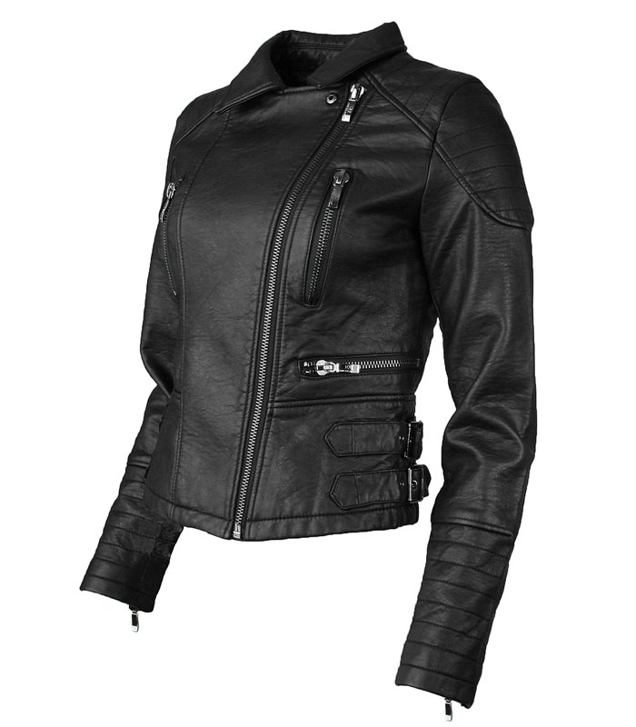 Damen Kunstleder Jacke Übergangsjacke D-11