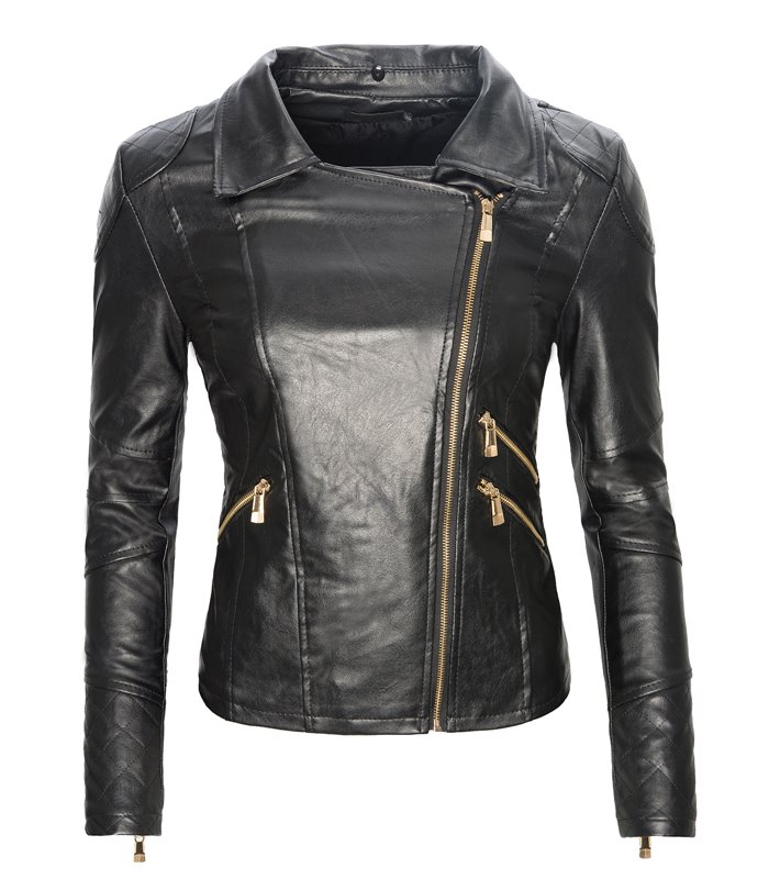 Damen Winter Kunstleder Jacke mit Kunstfellkragen D-119
