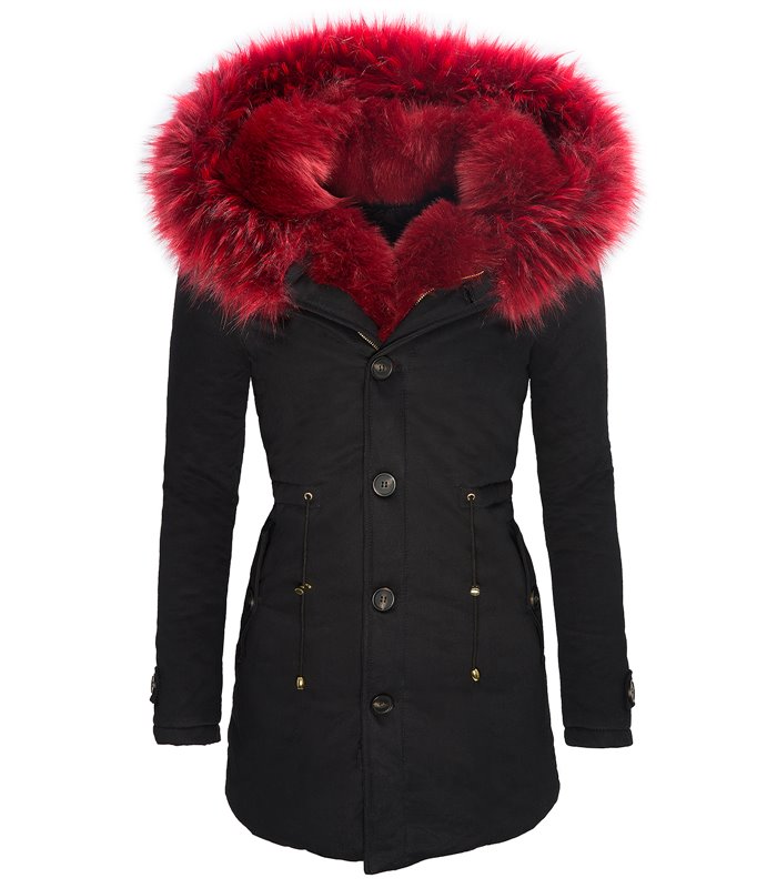 Damen Parka Winter Jacke mit XXL-Kunstfellkragen D-123
