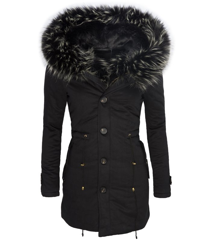 Damen Parka Winter Jacke mit XXL-Kunstfellkragen D-123