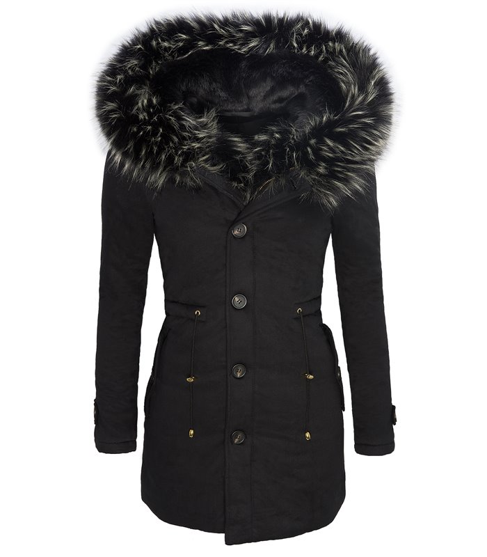 Damen Parka Winter Jacke mit XXL-Kunstfellkragen D-123