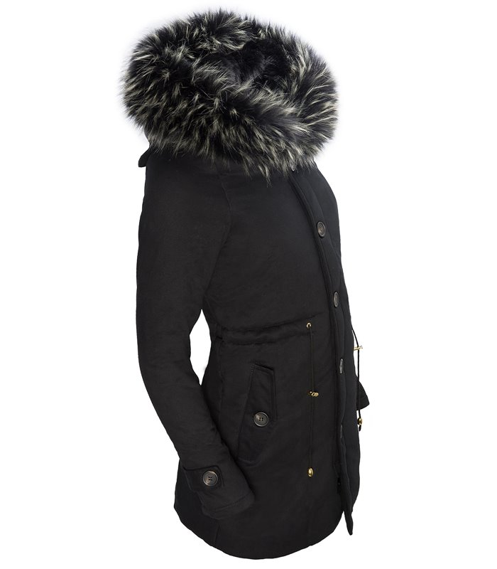 Damen Parka Winter Jacke mit XXL-Kunstfellkragen D-123