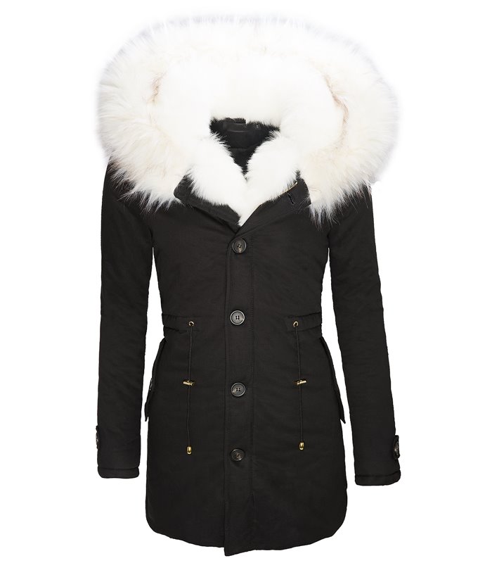 Damen Parka Winter Jacke mit XXL-Kunstfellkragen D-123
