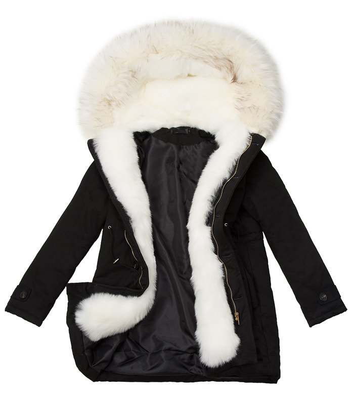 Damen Parka Winter Jacke mit XXL-Kunstfellkragen D-123