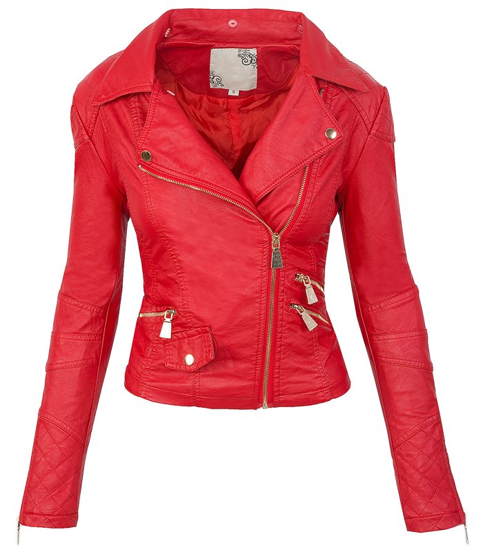 Damen Winter Kunstleder Jacke mit Kunstfellkragen D-119
