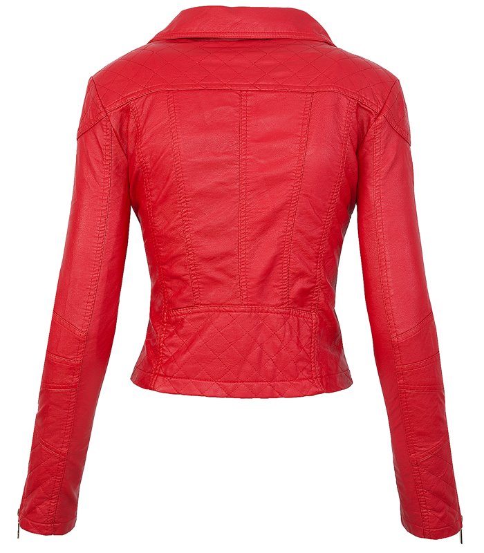 Damen Winter Kunstleder Jacke mit Kunstfellkragen D-119