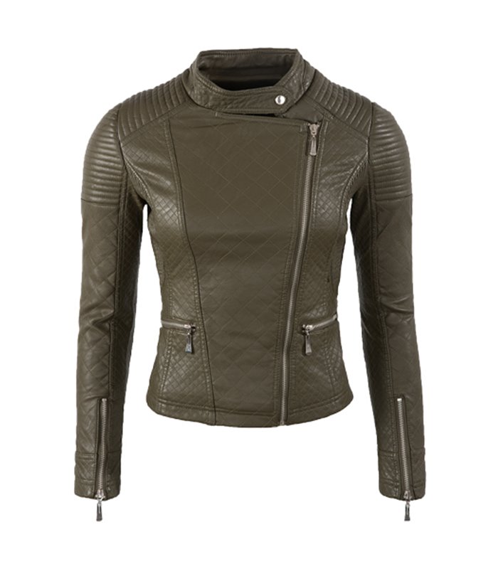 Damen Biker Jacke Kunstleder Jacke D-145