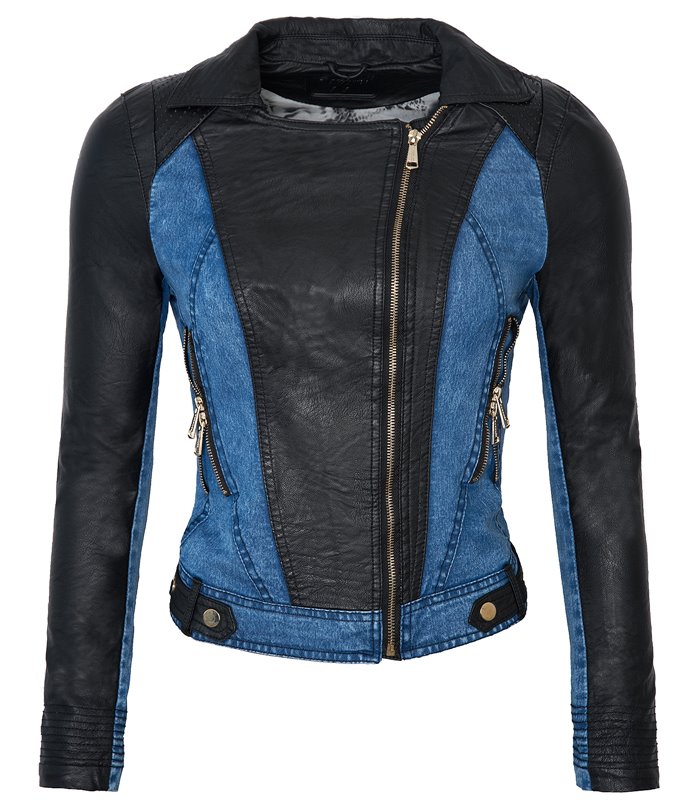 Damen Kunstlederjacke Denim-Style D-147