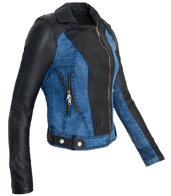 Damen Kunstlederjacke Denim-Style D-147