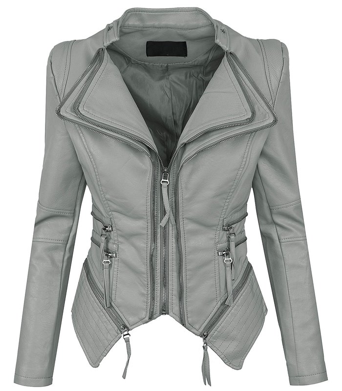 Damen Kunstleder Jacke Biker-Style D-166