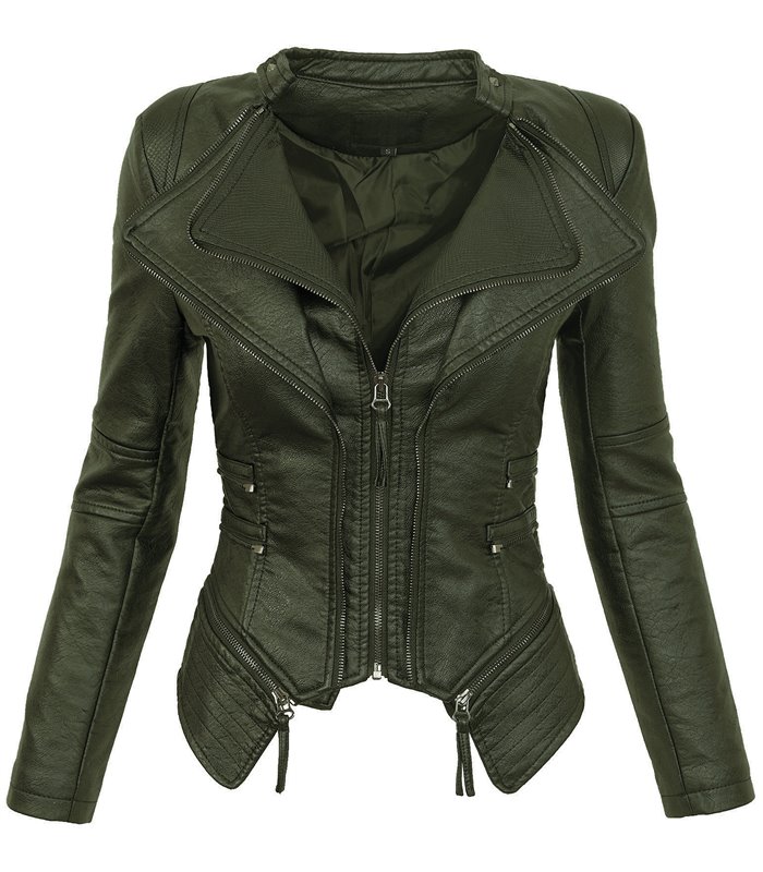 Damen Kunstleder Jacke Biker-Style D-166