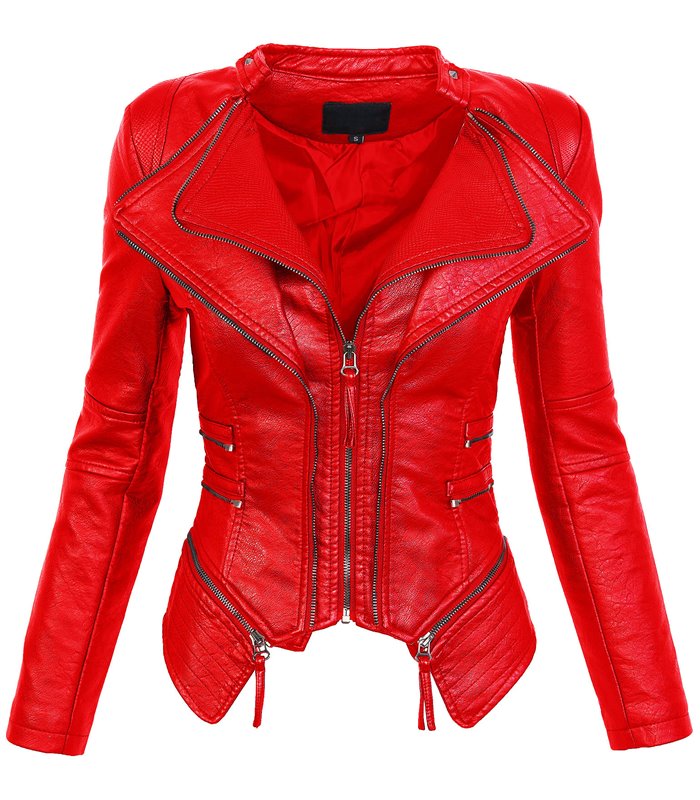 Damen Kunstleder Jacke Biker-Style D-166