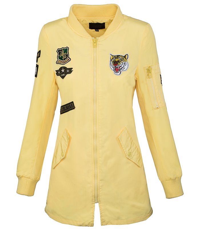 Damen Bomberjacke Army Patches Übergangs Mantel D-184