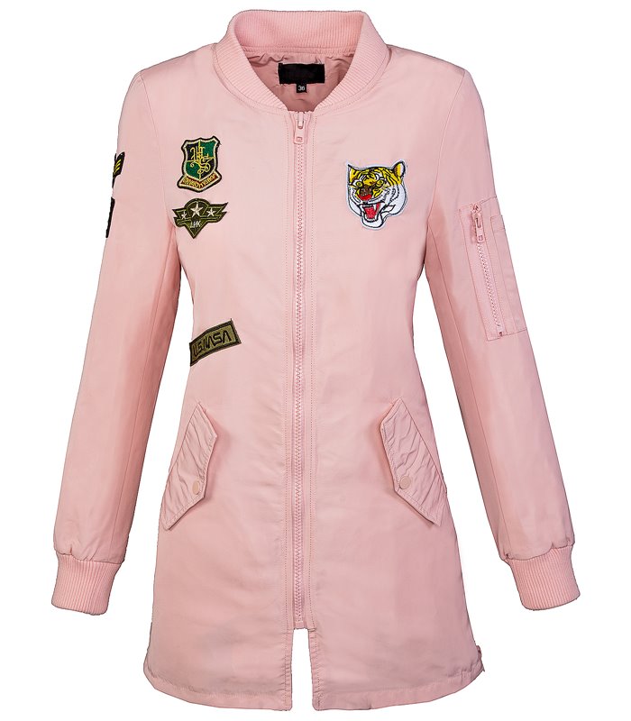 Damen Bomberjacke Army Patches Übergangs Mantel D-184