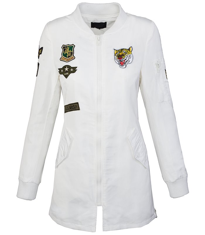 Damen Bomberjacke Army Patches Übergangs Mantel D-184