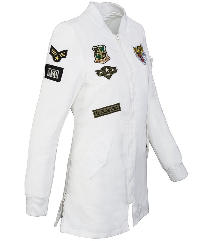 Damen Bomberjacke Army Patches Übergangs Mantel D-184