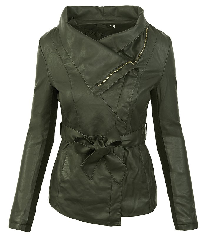 Damen Kunstleder Jacke Lederoptik Kurzmantel D-188