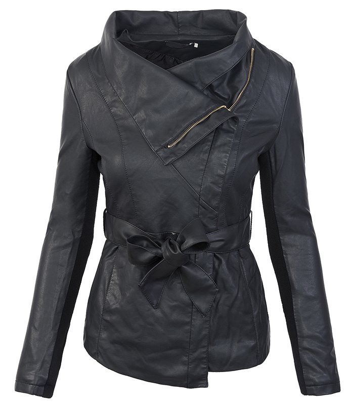 Damen Kunstleder Jacke Lederoptik Kurzmantel D-188
