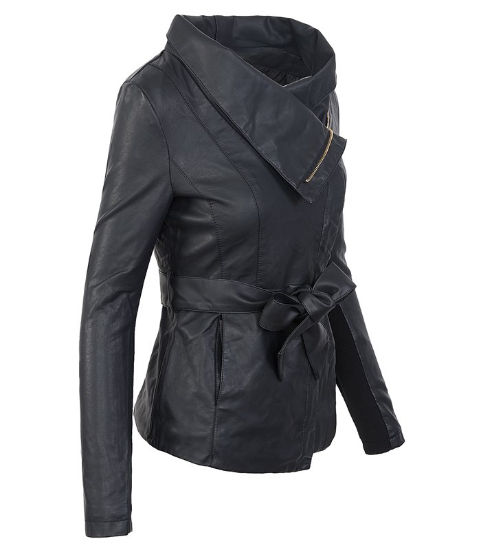 Damen Kunstleder Jacke Lederoptik Kurzmantel D-188