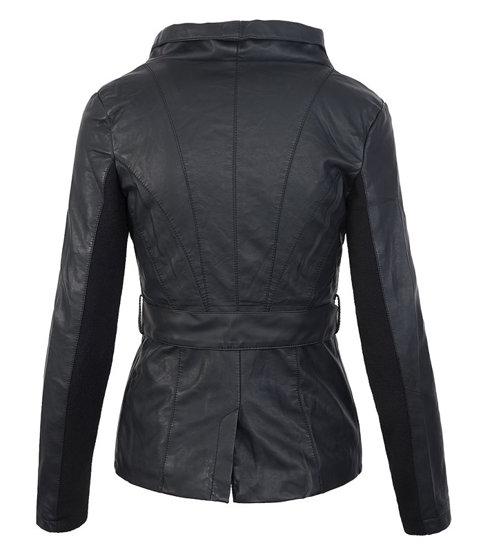 Damen Kunstleder Jacke Lederoptik Kurzmantel D-188