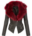 Damen Kunstlederjacke mit Kunstfellkragen D-196 