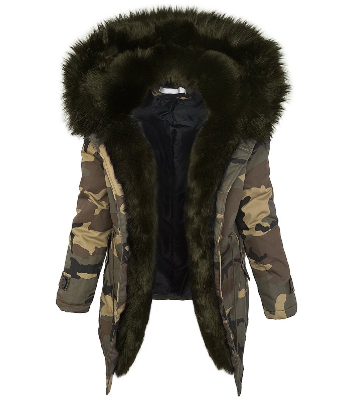 Damen Winter Parka Jacke Army-Look Kunstfell Kapuze D-197