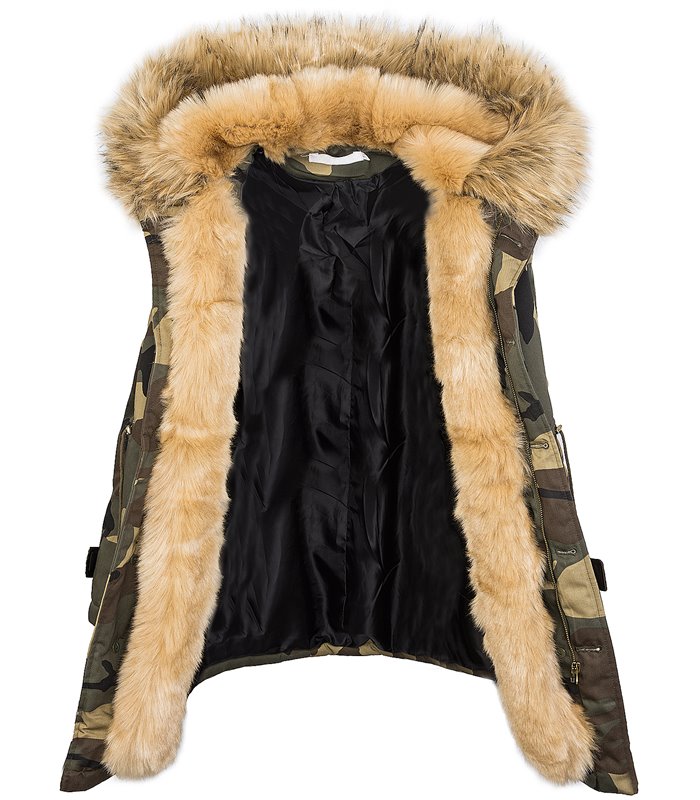 Damen Winter Parka Jacke Army-Look Kunstfell Kapuze D-197