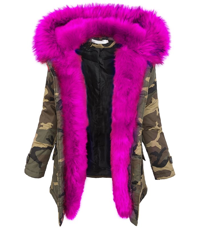 Damen Winter Parka Jacke Army-Look Kunstfell Kapuze D-197