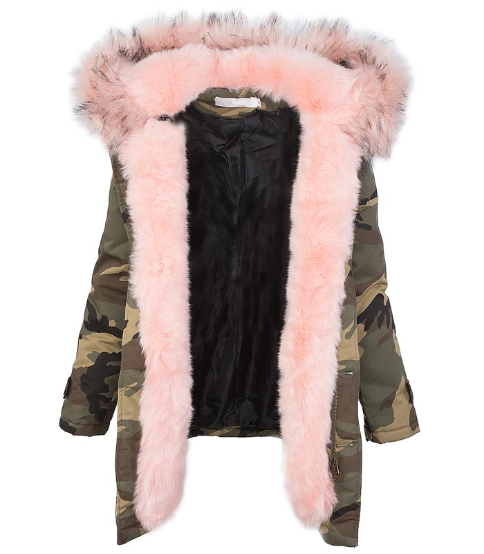 Damen Winter Parka Jacke Army-Look Kunstfell Kapuze D-197