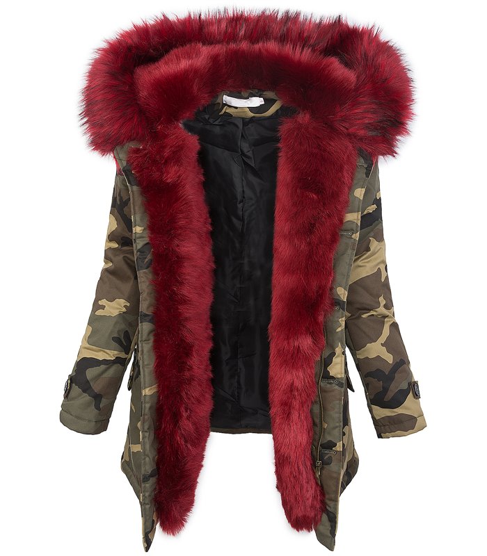Damen Winter Parka Jacke Army-Look Kunstfell Kapuze D-197