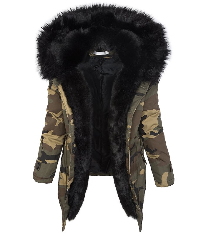 Damen Winter Parka Jacke Army-Look Kunstfell Kapuze D-197